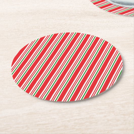 Rood Groen En Witte Candy Cane Patroon Custom Ronde Kartonnen Onderzetter (Gebogen)