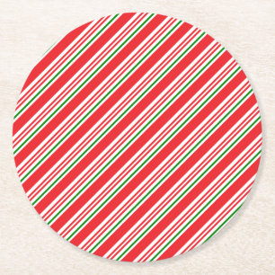 Rood Groen En Witte Candy Cane Patroon Custom Ronde Kartonnen Onderzetter