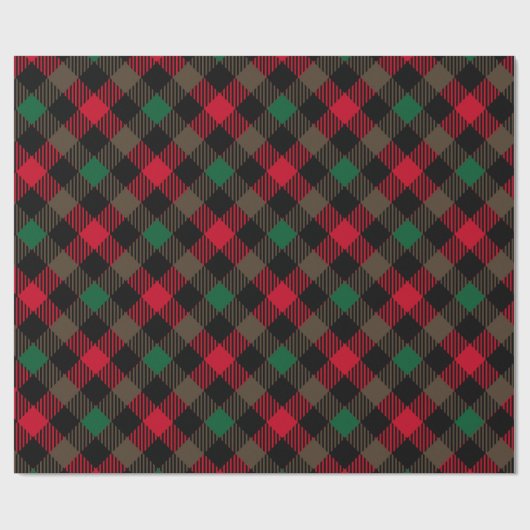 Rood, Groen en Zwart Kerstmis Buffel Plaid Cadeaupapier (Vlak)