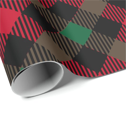 Rood, Groen en Zwart Kerstmis Buffel Plaid Cadeaupapier (Rol Hoek)