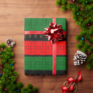 Rood groen en zwart modderdoek stampatroon cadeaupapier