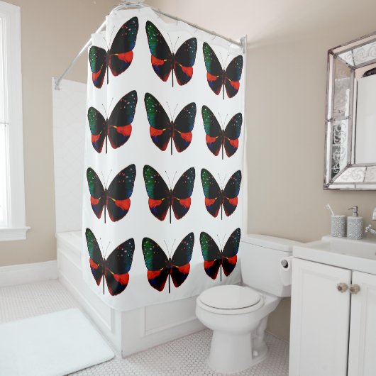Rood, groen en zwart vlinder douche gordijn (In situ)