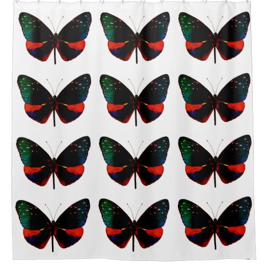 Rood, groen en zwart vlinder douche gordijn (Voorkant)