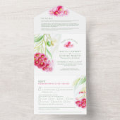 Rood groen eucalyptus gumnut waterverf bruiloft all in one uitnodiging (Binnen)