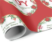 Rood Groen Familienaam Krans Joy Vintage Kerstmis Cadeaupapier (Rol Hoek)