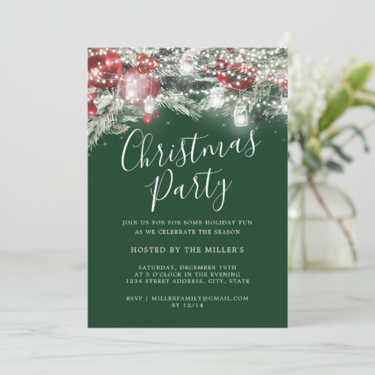 Rood Groen Feestelijk Bladerlicht Kerstfeest Kaart (Staand voorkant)