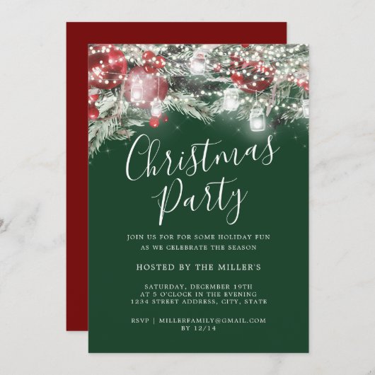 Rood Groen Feestelijk Bladerlicht Kerstfeest Kaart (Voorkant / Achterkant)