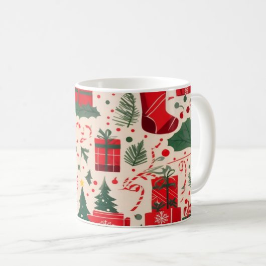 Rood Groen Feestelijk Kerstpatroon Koffie Mok (Voorkant rechts)