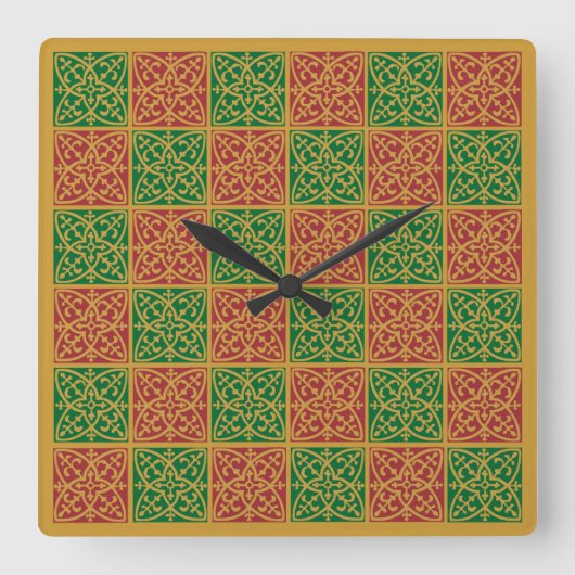 Rood groen Fleur-de-Lis vakantiepatroon Vierkante Klok (Voorkant)