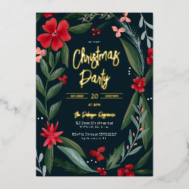 Rood groen floraal patroon kerstmis folie uitnodiging