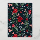 Rood groen floraal patroon kerstmis folie uitnodiging (Achterkant)