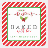 Rood Groen Gebakken met Liefde Kerstmis Vierkante Sticker (Voorkant)