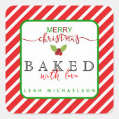 Rood Groen Gebakken met Liefde Kerstmis Vierkante Sticker (Voorkant)
