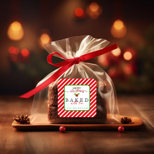 Rood Groen Gebakken met Liefde Kerstmis Vierkante Sticker