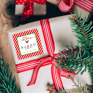 Rood Groen Gebakken met Liefde Kerstmis Vierkante Sticker