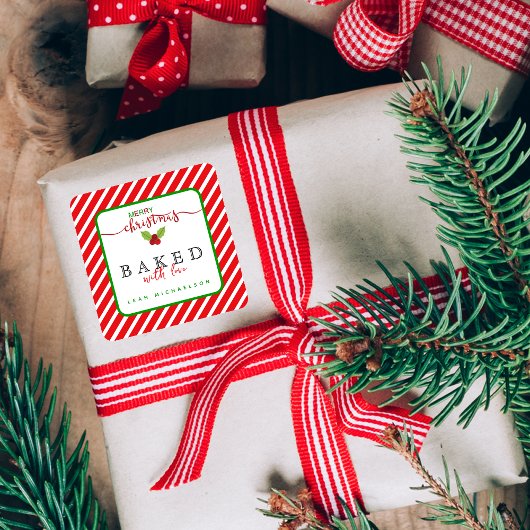 Rood Groen Gebakken met Liefde Kerstmis Vierkante Sticker