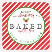 Rood Groen Gebakken met Liefde Kerstmis Vierkante Sticker (Voorkant)