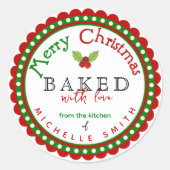Rood Groen Gebakken met Liefde Vrolijke Kerstmis Ronde Sticker (Voorkant)
