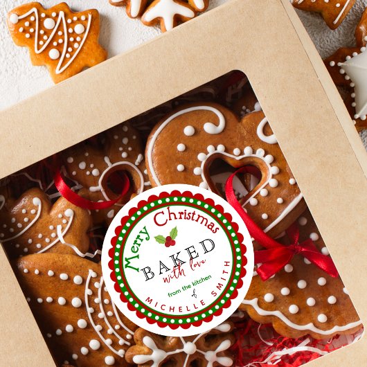 Rood Groen Gebakken met Liefde Vrolijke Kerstmis Ronde Sticker