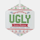 Rood Groen Gebreid Lelijke Sweater Kerstmis Tacky  Glas Ornament (Voorkant)