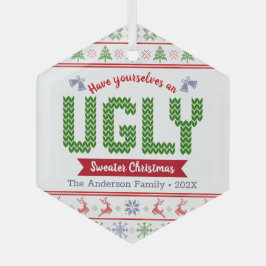 Rood Groen Gebreid Lelijke Sweater Kerstmis Tacky  Glas Ornament