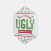 Rood Groen Gebreid Lelijke Sweater Kerstmis Tacky  Glas Ornament (Voorkant links)