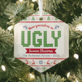 Rood Groen Gebreid Lelijke Sweater Kerstmis Tacky Glas Ornament