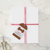 Rood Groen Geel Feestelijk Argyle Patroon Hondenbo Cadeaulabel (Met Touw)