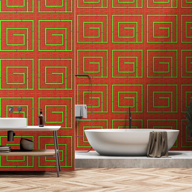 Rood Groen Geo Behang (Badkamer)