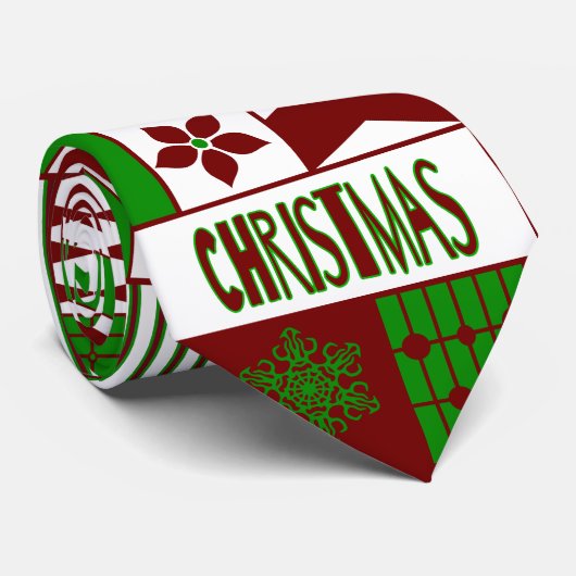 Rood/Groen Geometrisch Patroon Vrolijk Kerstmis St Stropdas (Opgerold)