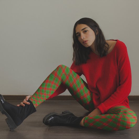 Rood Groen Geplaagd Kerstpyjama Broek Leggings