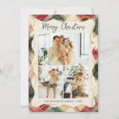 Rood Groen Geplaagd Patroon Vrolijk Kerstfeest 3 F Feestdagenkaart (Voorkant)