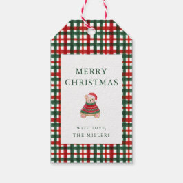 Rood Groen Geplaagd Preppy Teddy Christmas Gift Ta Cadeaulabel