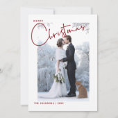 Rood & Groen Geplaagd Vrolijk Kerstscript Foto Feestdagenkaart (Voorkant)