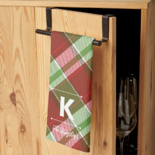 Rood groen geplakt Kerstmis gepersonaliseerd monog Theedoek