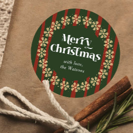 rood & groen geplakt patroon Vrolijk kerstfeest Ronde Sticker