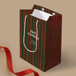 rood & groen geplakt streep Vrolijk kerstfeest Medium Cadeauzakje