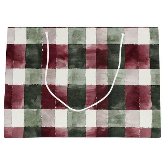 Rood Groen Geplakt Stripes Rustiek Kerstmis Groot Cadeauzakje (Voorkant)