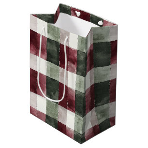 Rood Groen Geplakt Stripes Rustiek Kerstmis Medium Cadeauzakje