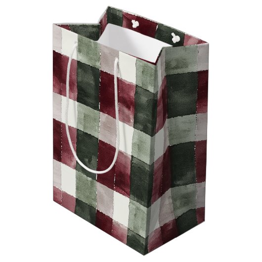 Rood Groen Geplakt Stripes Rustiek Kerstmis Medium Cadeauzakje (Achterkant Gekanteld)