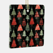 Rood & groen geplakte kerstbomen op zwart keramisch ornament (Rechts)