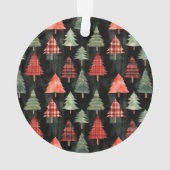 Rood & groen geplakte kerstbomen op zwart ornament (achterkant)