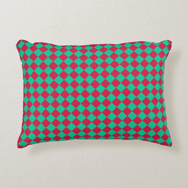 Rood Groen Geruit Diamant Patroon Accent Kussen (Voorkant)
