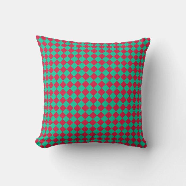 Rood Groen Geruit Diamant Patroon Kussen (Voorkant)