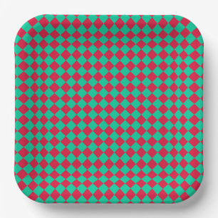 Rood Groen Geruit Diamant Patroon Papieren Bordje