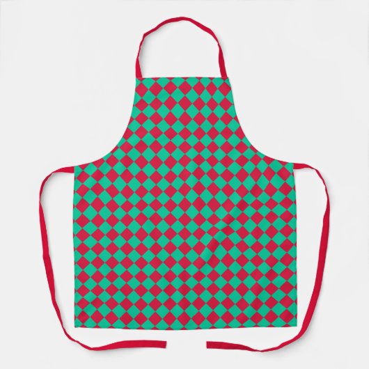 Rood Groen Geruit Diamant Patroon Schort (Voorkant)