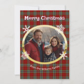 Rood groen geruit foto wit sneeuwvlokken namaak go feestdagenkaart (Voorkant)