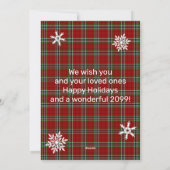 Rood groen geruit foto wit sneeuwvlokken namaak go feestdagenkaart (Achterkant)