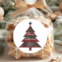Rood groen geruit kerstboom Persoonlijk prettig Ke Ronde Sticker