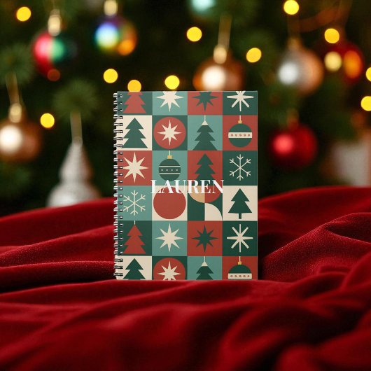 Rood groen geruit Mid Century Holiday Notitieboek